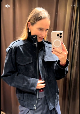 ZARA NEW WOMAN 100% SUEDE LEATHER POCKET JACKET BLUE XS-XL 4341