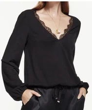 Cami NYC Mya Top Black Lace Trimmed Blouse, M