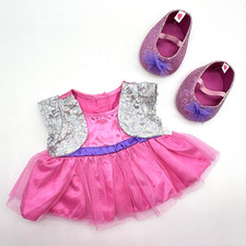 Build a Bear Pink Purple Silver Sequin Dress Glitter Shoes Teddy Clothes Outfit