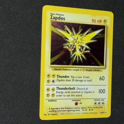Zapdos 16/102 HOLO BLEED 1999 Pokemon Base Set ERROR Rare WOTC