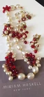 MIRIAM HASKELL 40'S 2-PC SET WHITE PEARL GILT BRASS FLORETS RED RS & GLASS BEADS