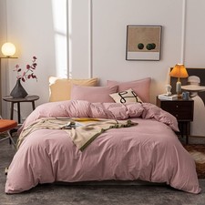 Washed Cotton Duvet Cover Queen Ultra Soft 100 Cotton Solid Color Dusty Pink...