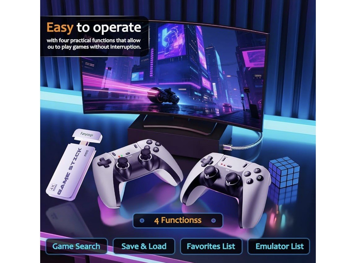 Retro Video Game Console 4K HDMI 20000+ 64G 2 Controller Wireless Game TV Stick