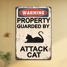Attack Cat Warning Tin Metal Signs Home Décor Vintage Painted Art Yard for Outdo