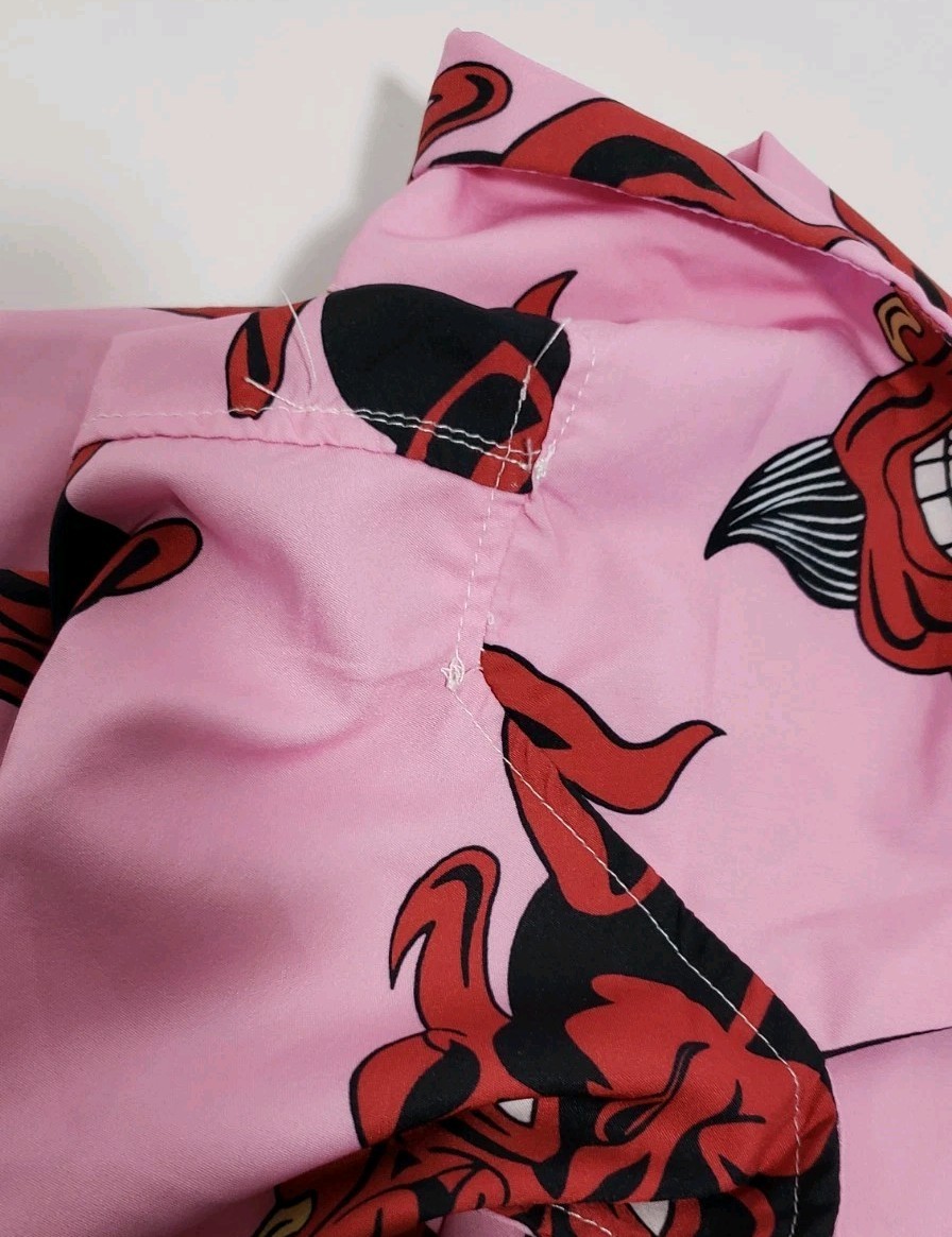 Polyester Pink & Red Devil Button-Down Short Slee… - image 4