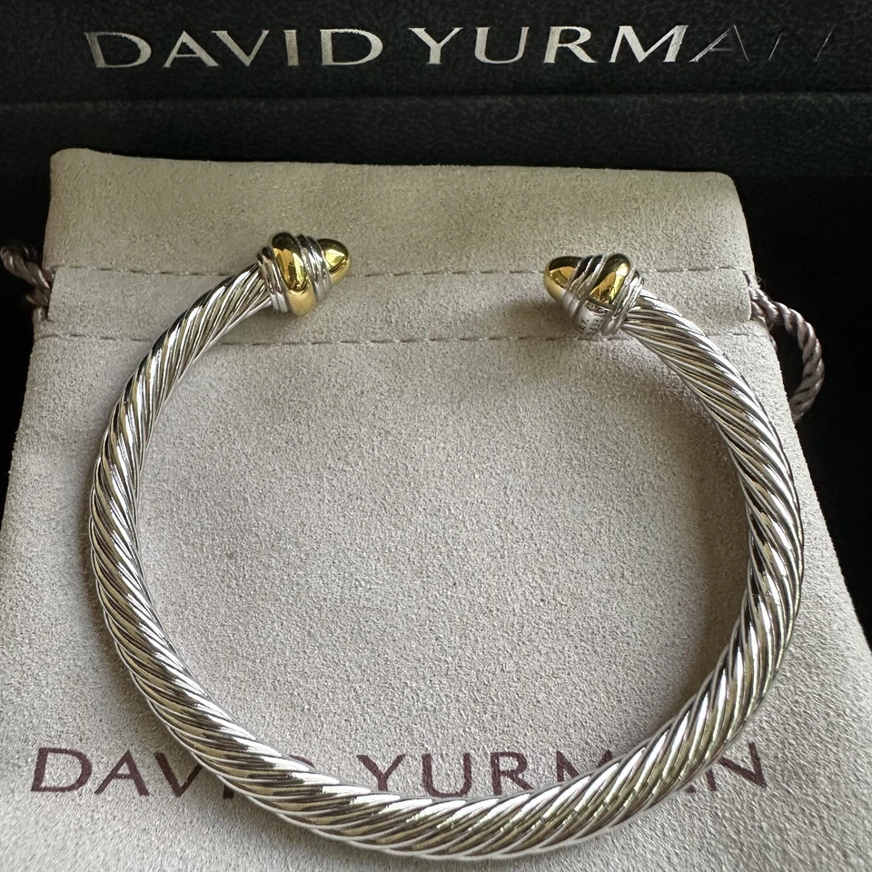 Brazalete David Yurman de 5 mm de oro con cúpula de cable de oro de 14 k y plata de ley talla: M Foto 3 de 4