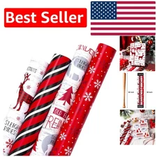 Christmas Jumbo Wrapping Paper Rolls - 4 Pack, 30in x 120in, Festive Designs