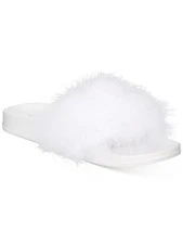 INC Womens White Feather Marabou Square Toe Platform Slide Sandals XL