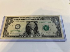 Trinary with Lucky 5-7s in a row -Fancy-Collectable- $1 2021 Note -H 37777793 A