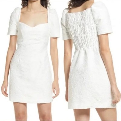 NWT Elliatt Womens Dress White Feminise Textured Puff Sleeve Sweetheart Size L