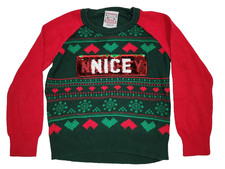 Holiday Ugly Sweater Kids XS Ugly Christmas Sequin Changing Nice Naughty Green