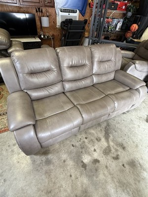 Taupe Recliner Sofa Set Faux Leather 3-Seater Living Room Cup Holders High Back