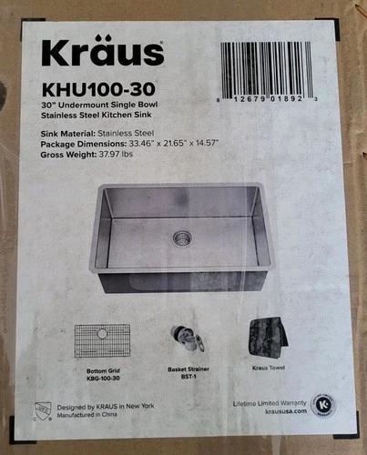 Kraus • KHU100-30 • 30in • 16 Gauge Stainless Steel • Undermount Kitchen Sink