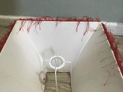Vintage SHABBY CHIC red LAMPSHADE, FRINGED TOP and RIM width 11" height 8". - Picture 3 of 3
