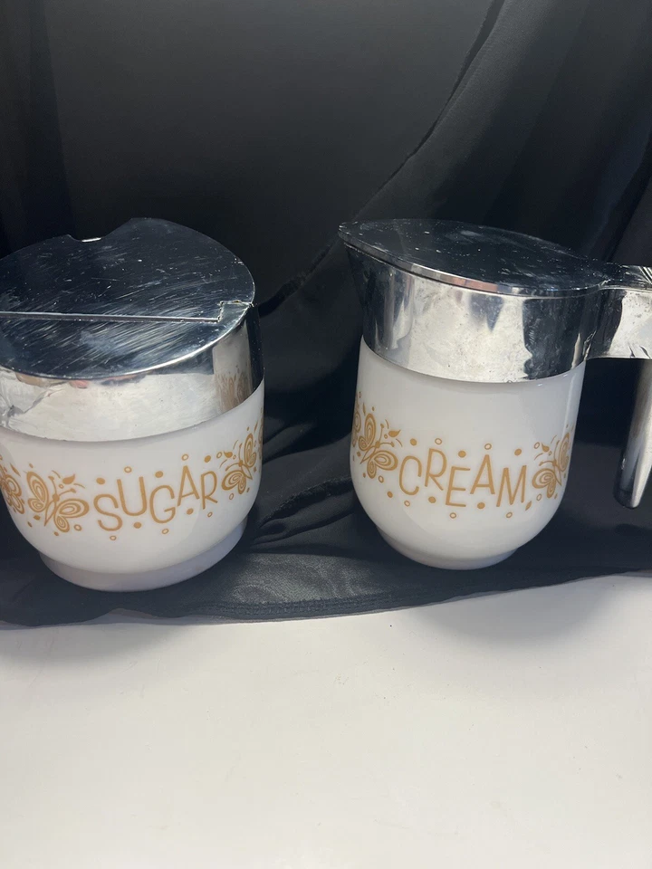 Винтажный желтый Gemco бабочка узор крем и сахар комплект - Изображение 2 из 4