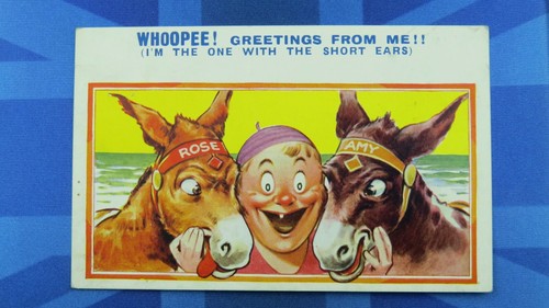 Saucy Bamforth Comic Postcard 1930s Beach Donkey Ears Dentist Teeth Orthodontist - 第 1/2 張圖片