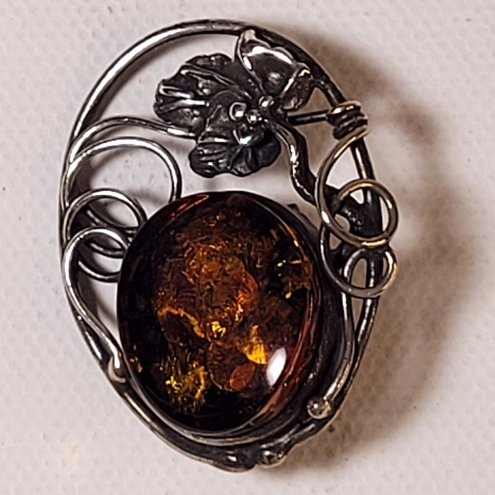 Solid .925 Sterling Silver Baltic Amber Pendant P… - image 1