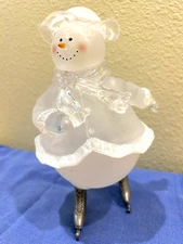 Vintage Christmas Around The World Skating Snowlady Frosted & Clear Glass 