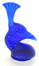 LALIQUE ICONIC LALIQUE CRYSTAL TETE DE PAON ROYAL BLUE PEACOCK HEAD MASCOT BOXED