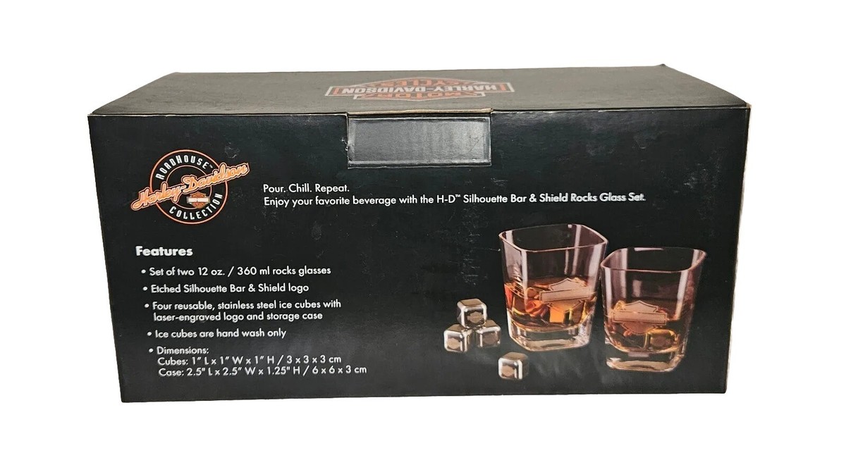 Harley Davidson Silhouette Bar & Shield Rocks Whiskey Glass