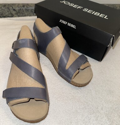 Josef Seibel Sandals Blue Tonga 25 Leather Adjustable Strap Comfort Sz 10 NIB
