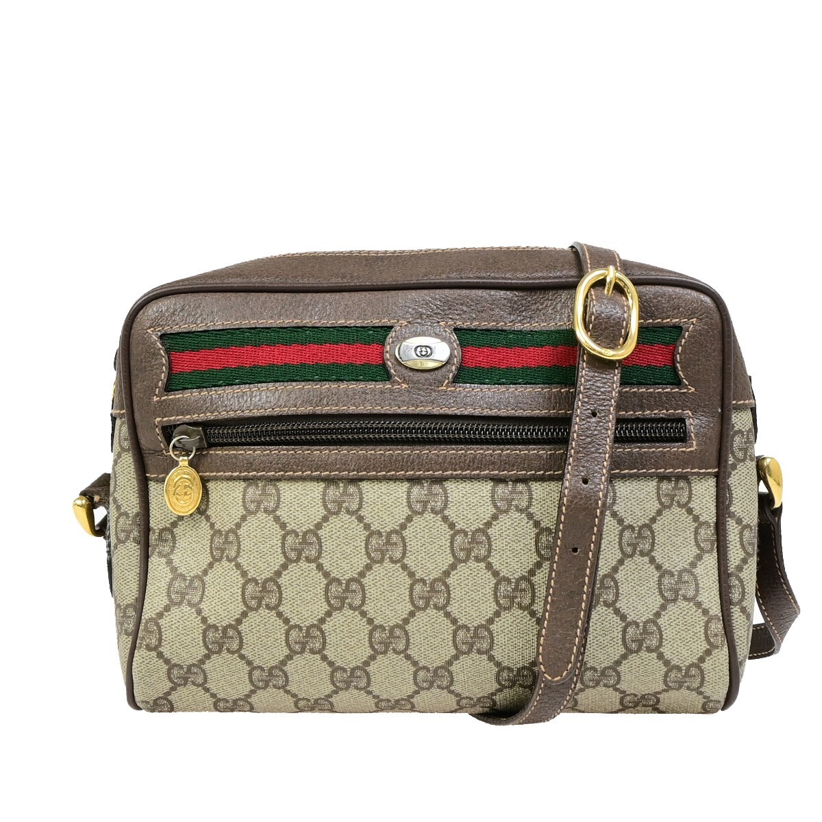 GUCCI Logo Sherry GG Pattern Shoulder Bag PVC Leather Brown