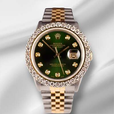 Rolex Herren Datejust 36mm 18k Gelbgold & Stahl Vereist 2.50ct Diamonds Grün