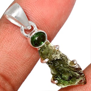 moldavite tourmaline czech genuine pendant silver green