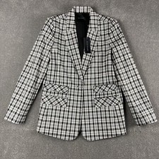 Elie Tahari White Black Plaid Blazer Single Button Checks Suit Jacket Size Uk 14