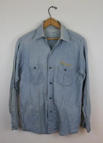 Vintage USN Chambray Work Shirt US Navy Embroidered Stenciled Deck WWII 1940s