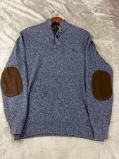 Chaps Sweater Mens XL Blue Knit Button Long Sleeve Elbow Patch Pad Poly Heavy
