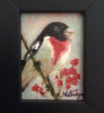 original framed bird oil miniature painting impressionism signed Gift Idea