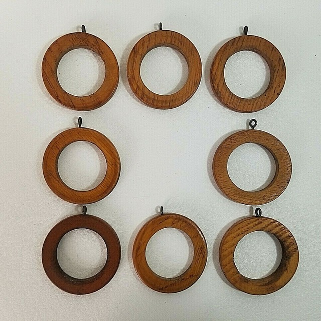 ANTIQUE Hard Wood CURTAIN ROD RINGS Matched Set/8 OD2.75" ID1.75