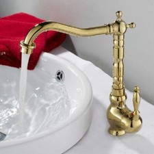 Gold Brass Bathroom Basin Kitchen Sink Swivel Spout Mixer Tap Faucet egf014
