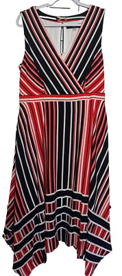 Karl Lagerfeld Paris Ladies Sleeveless Multicolor Stripes Midi Dress Size 12