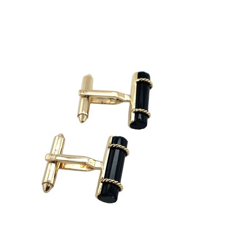 Vintage 14ct Yellow Gold Black Onyx Cufflinks - Picture 4 of 4