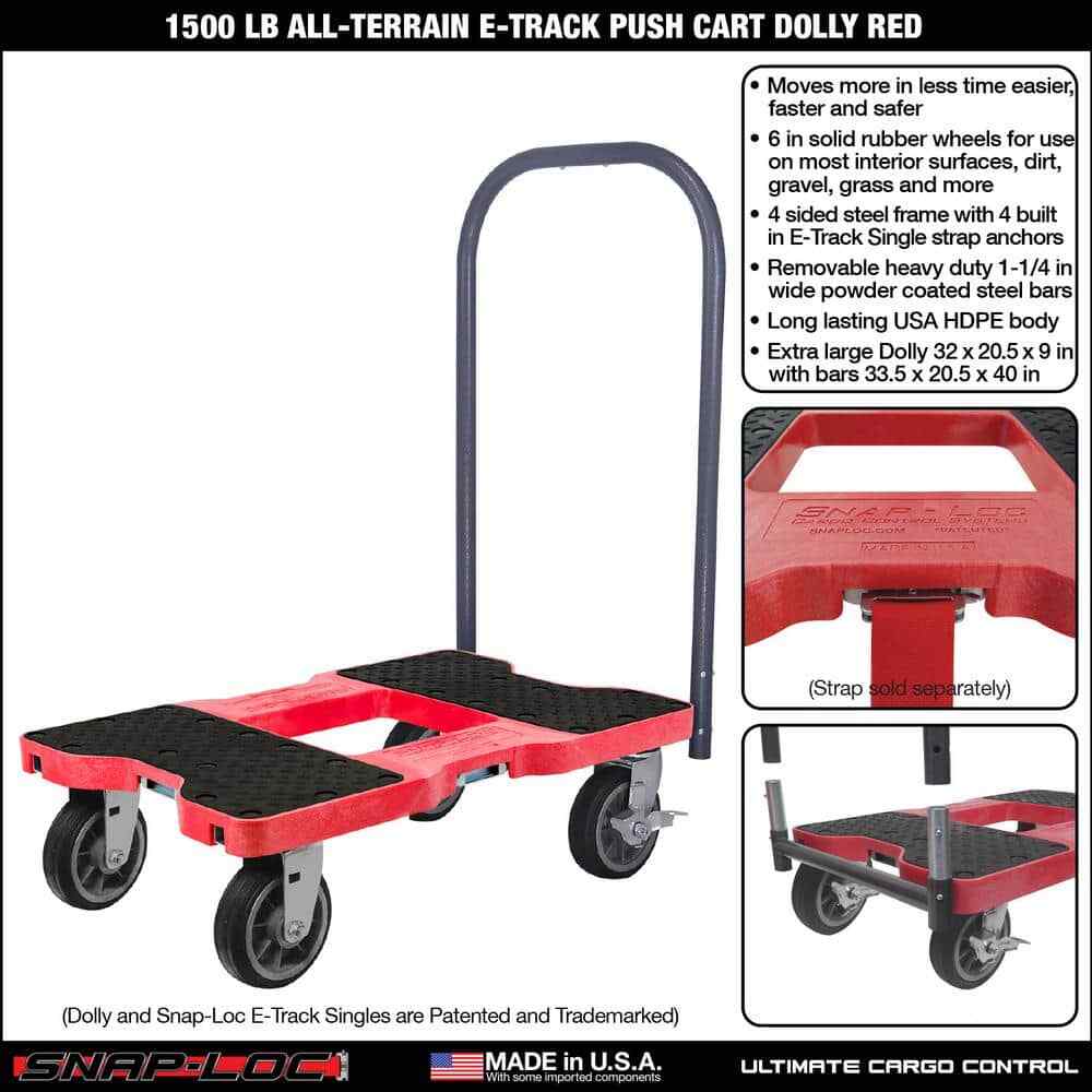 1500 lbs. Capacity All-Terrain Professional E-Track Push Cart Dollyin Red