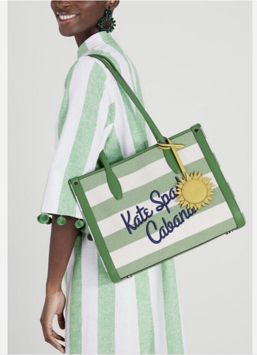 ❤️ BNWT Medium KATE SPADE “Cabana” Green & Cream Tote Canvas Shoulder Bag ❤️ - Picture 23 of 24