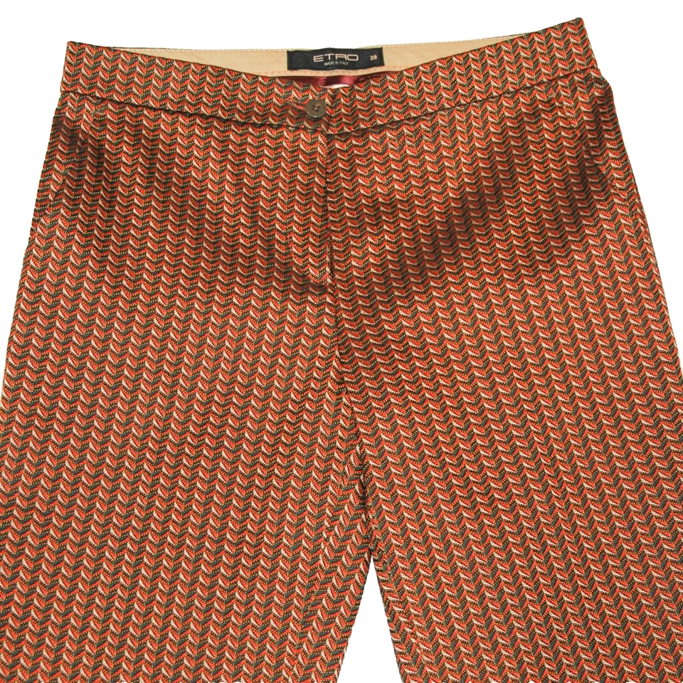 Calça ETRO Feminina 38 Laranja Chevron Jacquard Cropped/Tornozelo Feita na Itália - Imagem 3 de 4