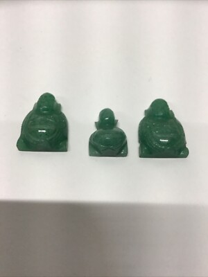 3 Jadeite Green Buddha Carved For Pendant (2) .5/8  x .75  (1) .5  x .5/8 