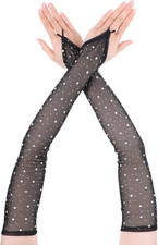 Rhinestone Fingerless Gloves Lace Gloves Elbow Length Long Tulle Mesh Tea Party