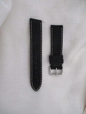 GENUINE leather watchstrap watch band strap 18mm black suede nickel contrast