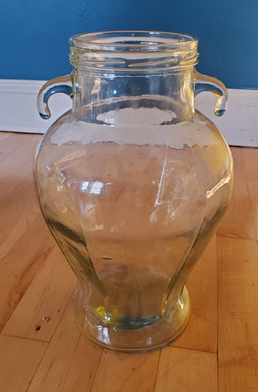 Olive Jar Amphora Style Clear Glass Container w Lid 4250 ml 12.5" x7" Large VTG