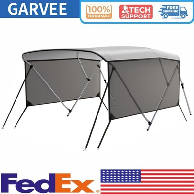 3 Bow Boat Bimini Top with 2 Removable Side Curtains 2 Rear Support Poles 46'' H