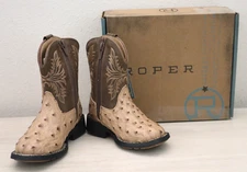Roper 09-017-1224-3500 Toddler Kids Sz 6M Tan PU Leather Jed Cowboy Boots