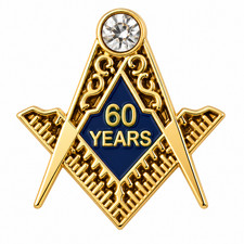 Masonic 60 Years A Mason with Diamonte Stone Enamel Lapel Pin Badge