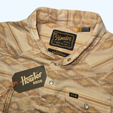 NEW Howler Bros Shirt Ranchero Polo Men Small Brown Aztec S/S Pearl Snap Western