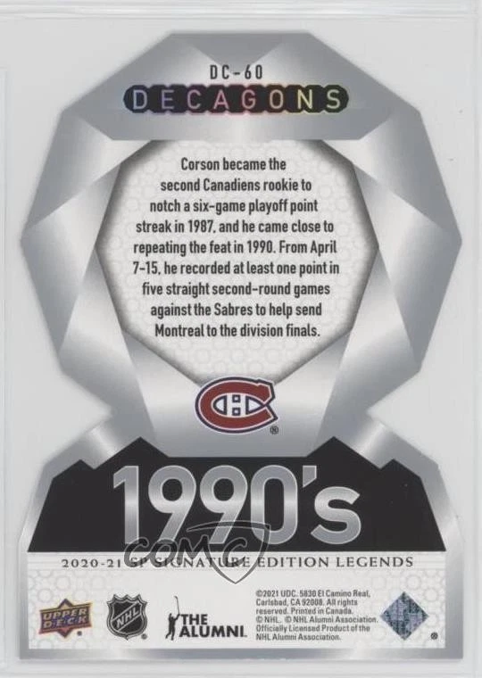 2020-21 Upper Deck SP Signature Edition Legends Decagons Shayne Corson #DC-60 - Image 2 of 2