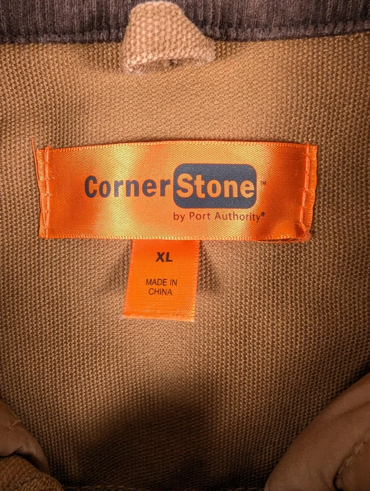 CornerStone Work Jacket Mens XL Brown Duck Quilted USA Flag Patch J763 - Image 2 of 4