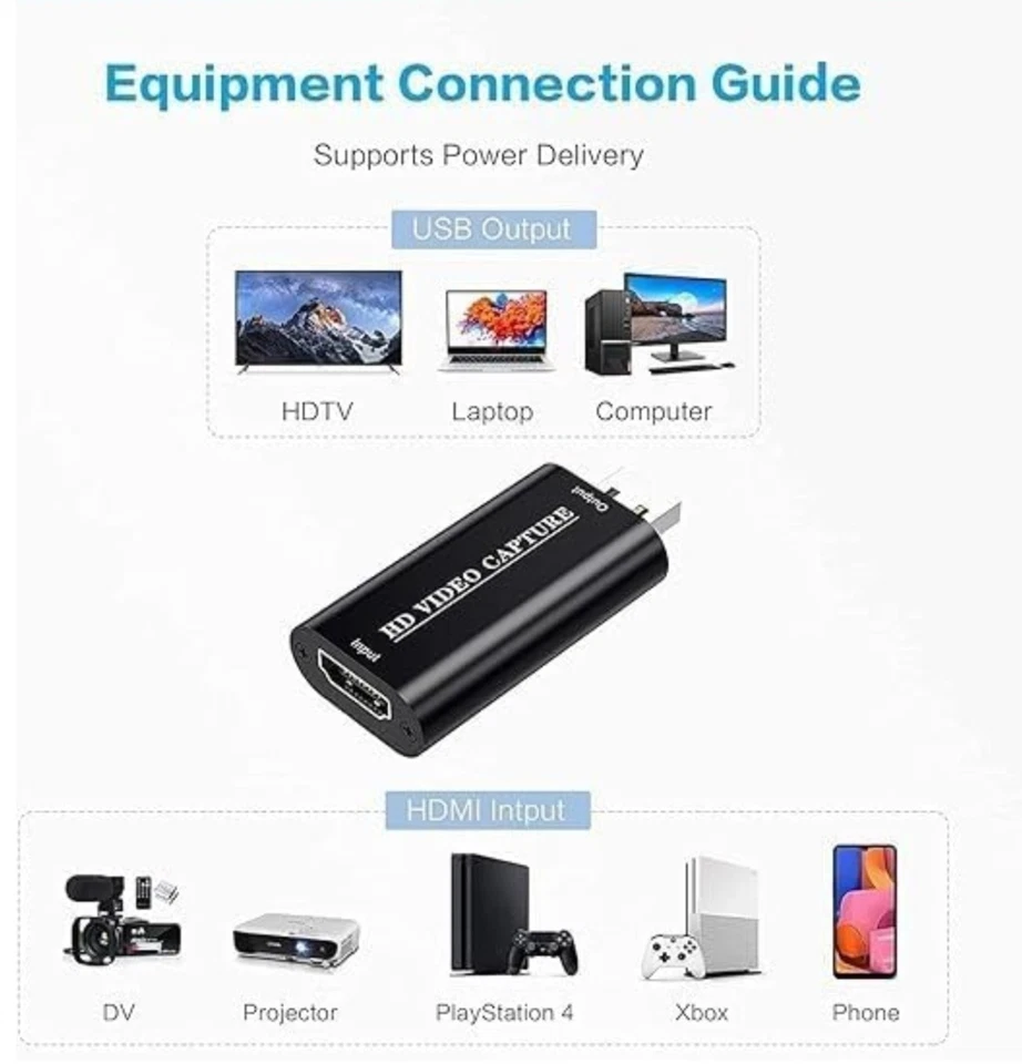 HDMI to USB 2.0 Video Capture Card 4K to 1080p 30fps Video Record DSLR Camcorder - Image 2 of 4